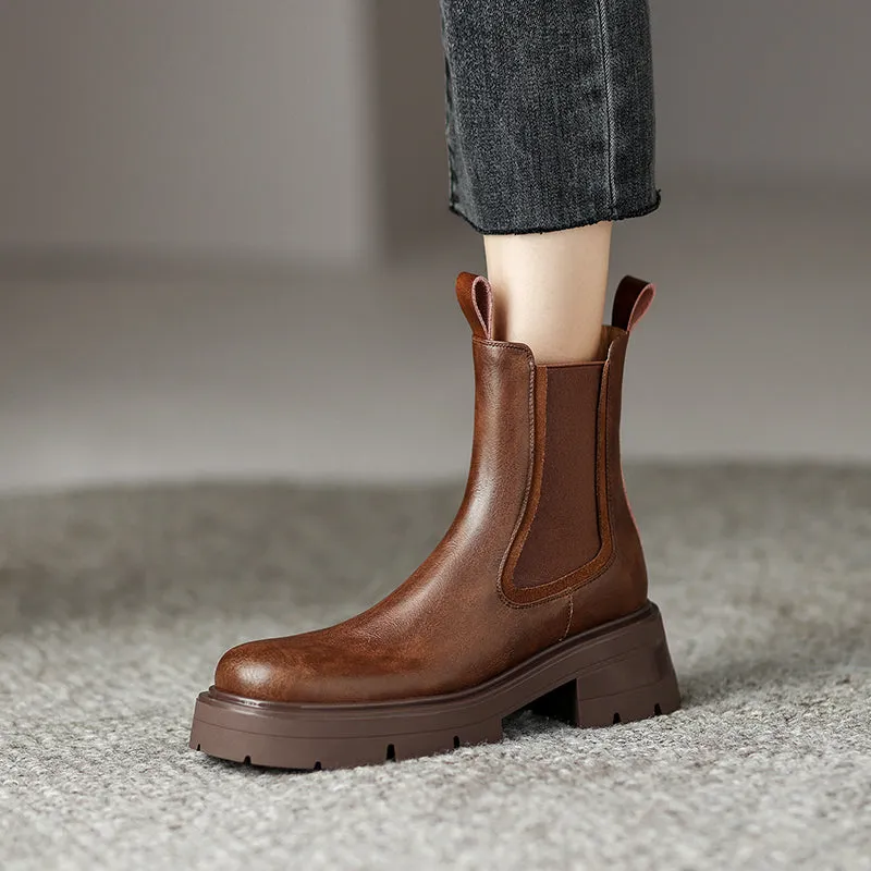 Hanan Brown Leather Platform Boots