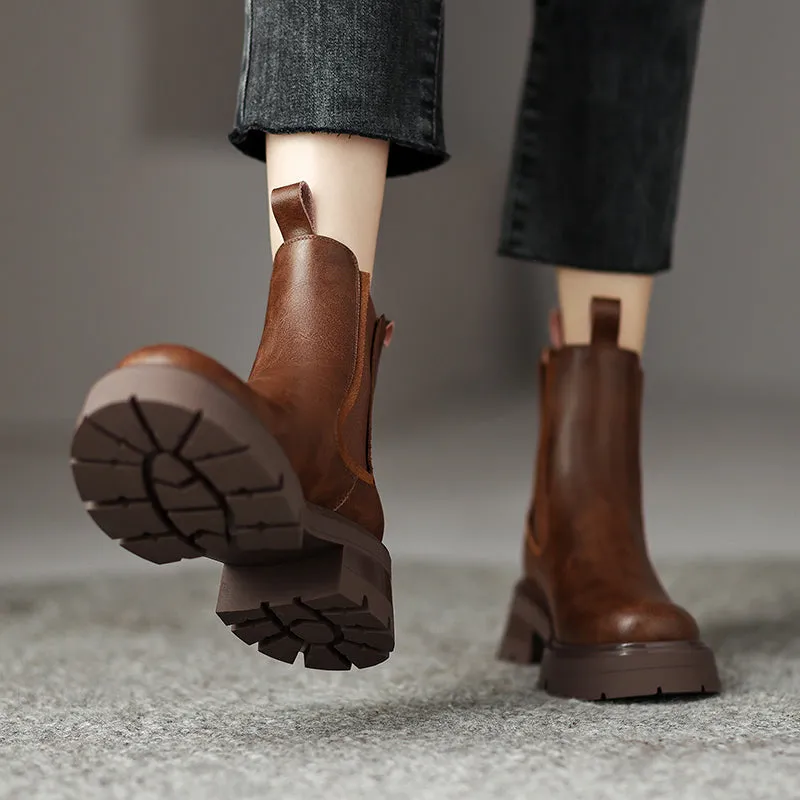 Hanan Brown Leather Platform Boots