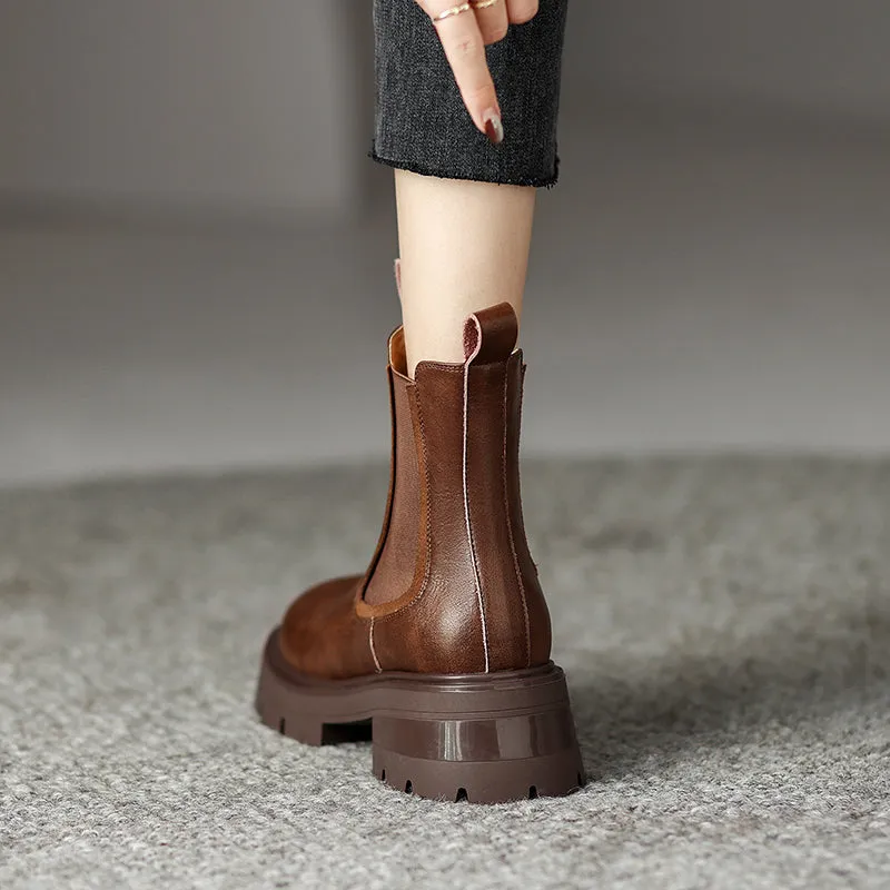 Hanan Brown Leather Platform Boots