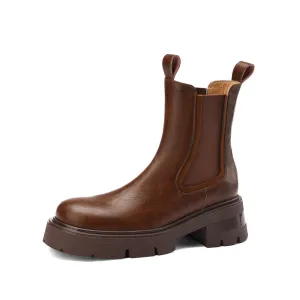 Hanan Brown Leather Platform Boots