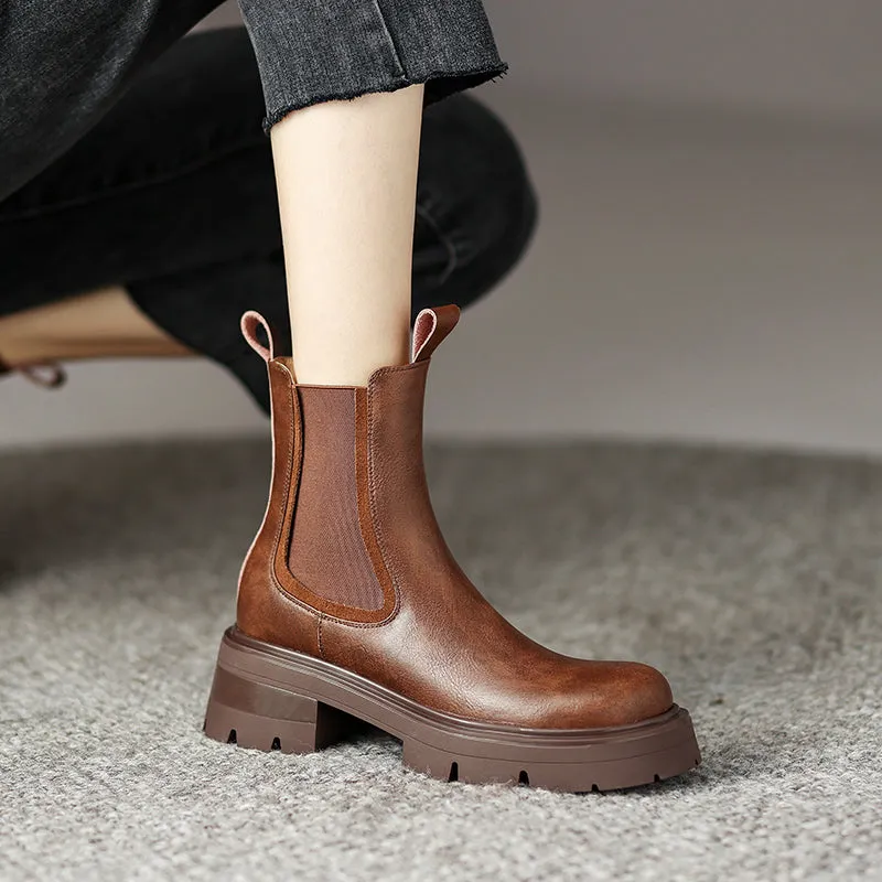 Hanan Brown Leather Platform Boots