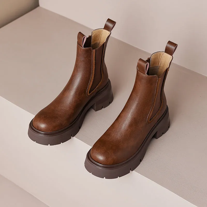 Hanan Brown Leather Platform Boots