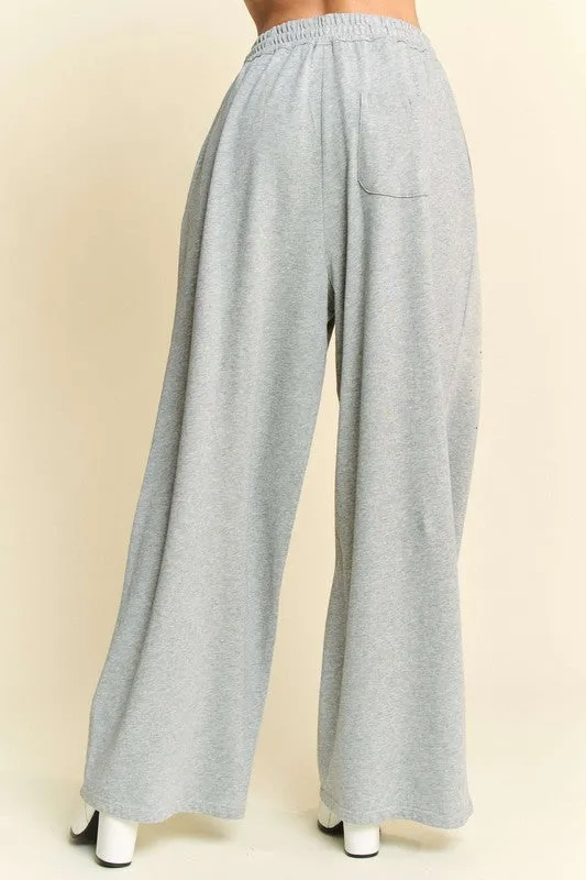 Hazel Blues® |  Davi & Dani Rhinestone Drawstring Wide Leg Pants