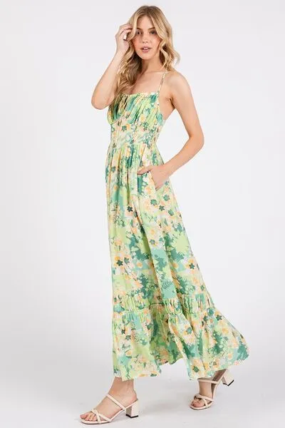 Hazel Blues® |  Mittoshop Floral Smocked Back Ruffled Hem Maxi Cami Dress