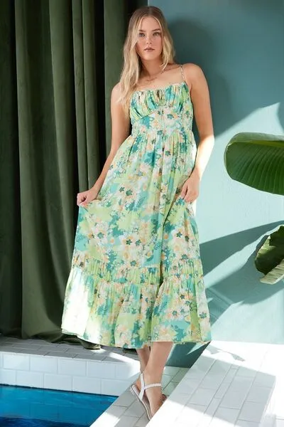 Hazel Blues® |  Mittoshop Floral Smocked Back Ruffled Hem Maxi Cami Dress