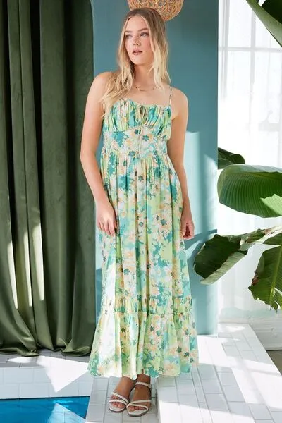 Hazel Blues® |  Mittoshop Floral Smocked Back Ruffled Hem Maxi Cami Dress