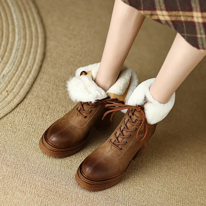 Husna Platform Brown Boots with Fur
