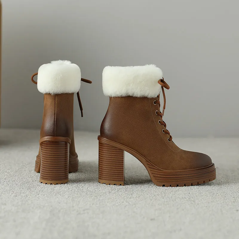Husna Platform Brown Boots with Fur