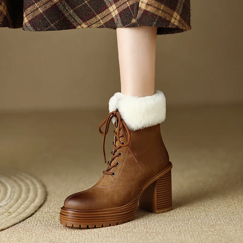 Husna Platform Brown Boots with Fur