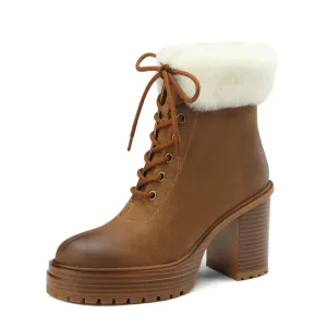 Husna Platform Brown Boots with Fur