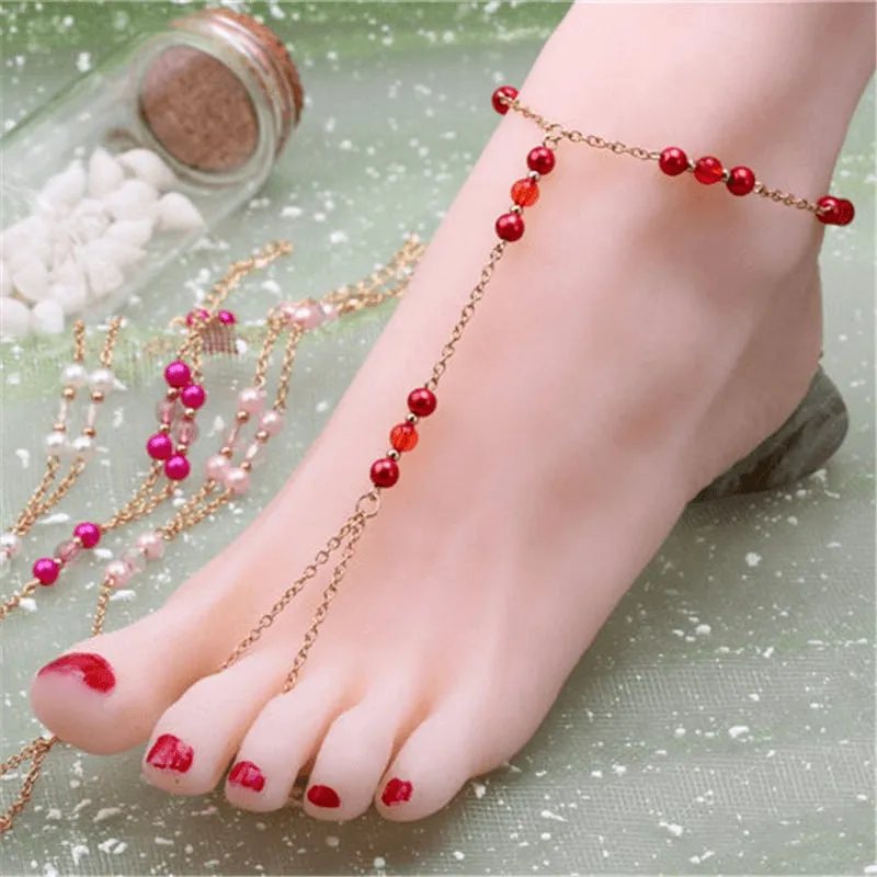 Inferno Red Gold Chain & Glass Beads Anklet