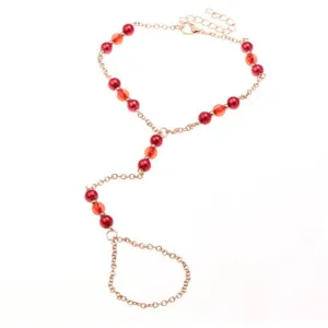 Inferno Red Gold Chain & Glass Beads Anklet