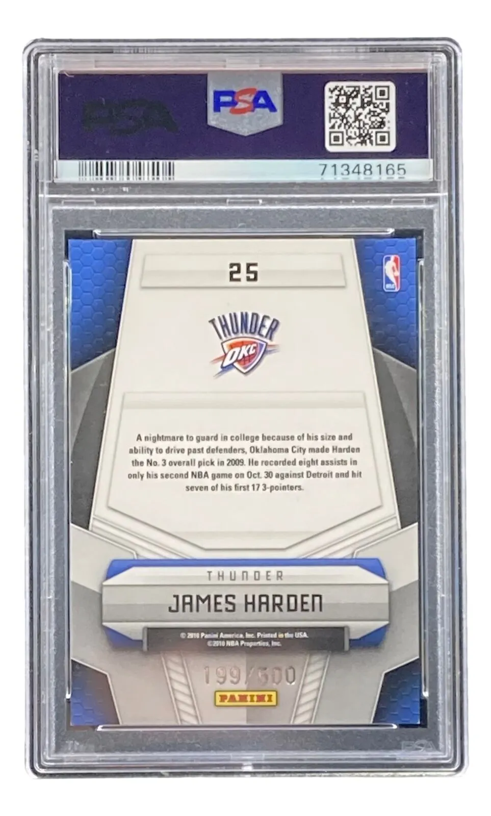 James Harden OKC Thunder 2009 Panini Certified Potential #25 199/500 RC PSA/DNA