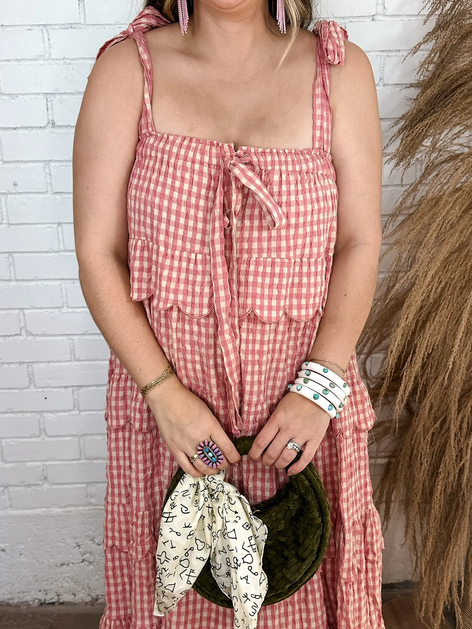 Jazzy Scalloped Tie Shoulder Maxi Dress