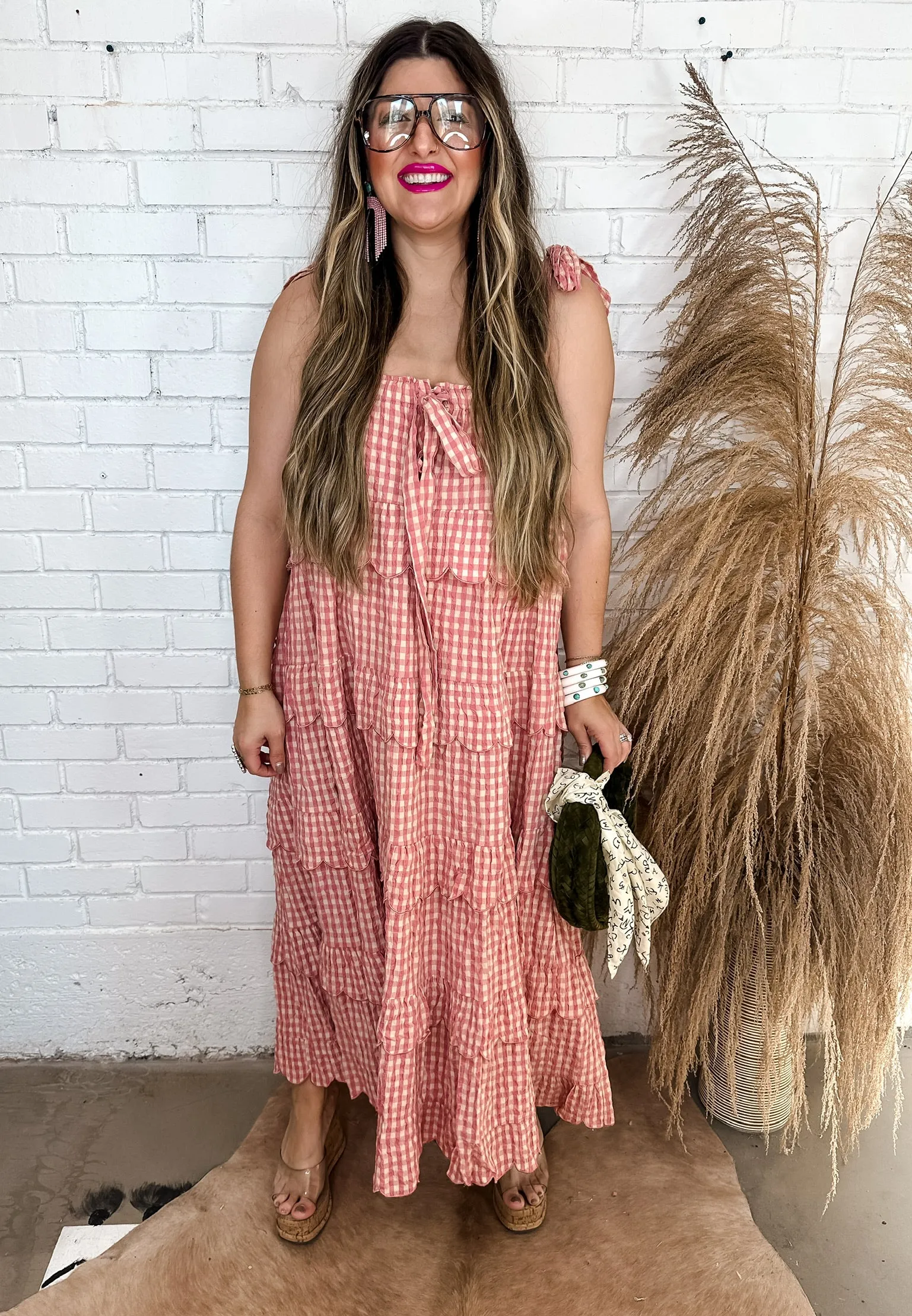 Jazzy Scalloped Tie Shoulder Maxi Dress