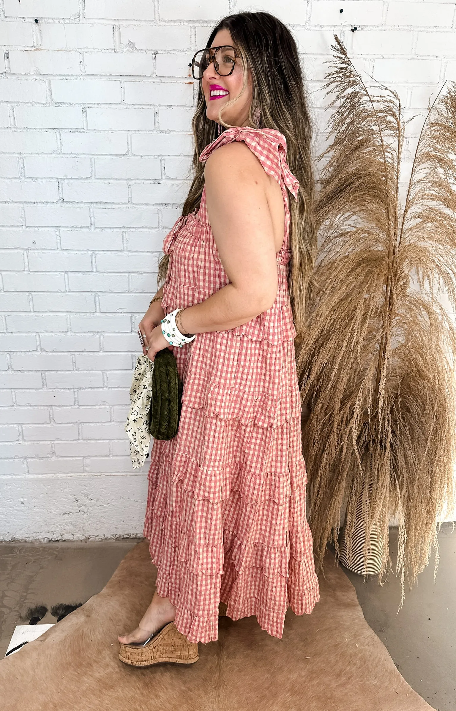 Jazzy Scalloped Tie Shoulder Maxi Dress