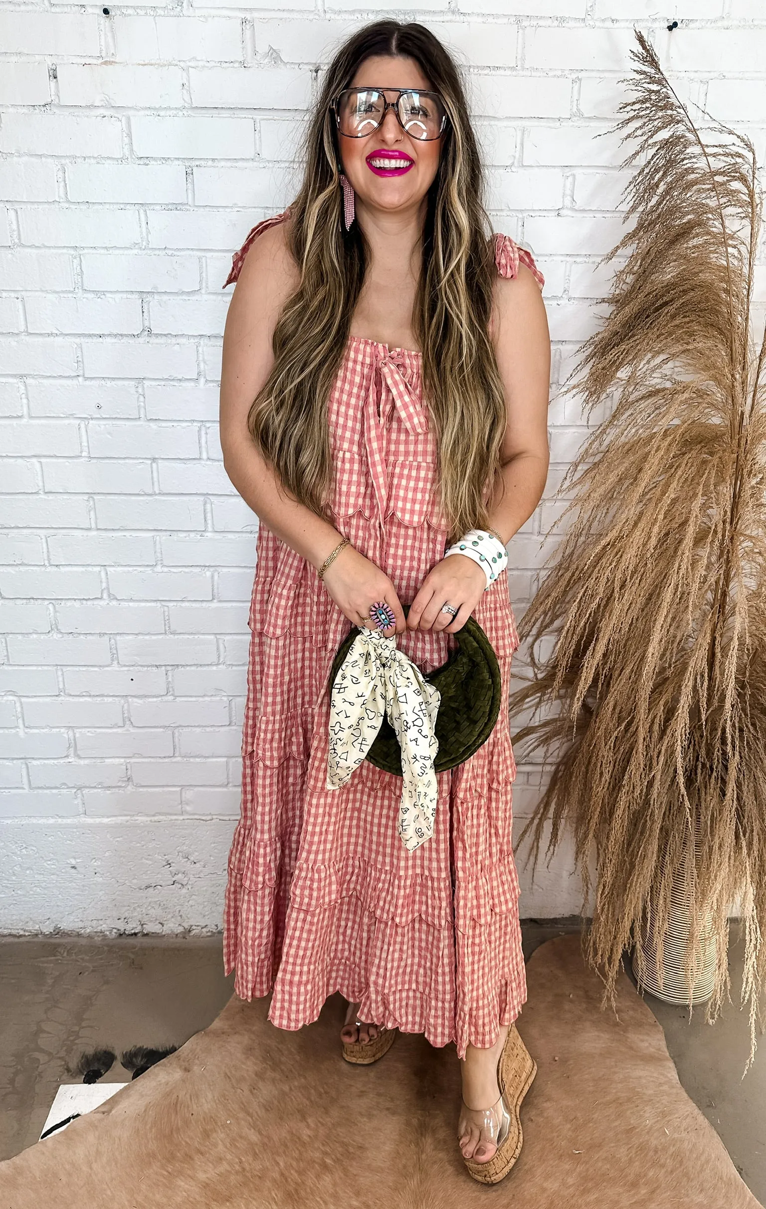 Jazzy Scalloped Tie Shoulder Maxi Dress
