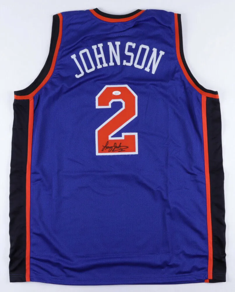 Larry Johnson Signed New York Knicks Custom Grand Mama Jersey (JSA COA)