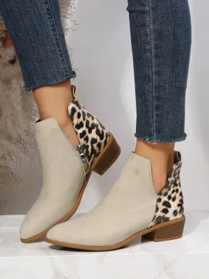 Leopard Pattern Chunky Heeled Boots - Beige - FD ⚡
