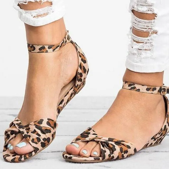 Leopard Print Flat Heel Women's Sandals