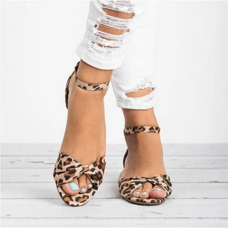 Leopard Print Flat Heel Women's Sandals