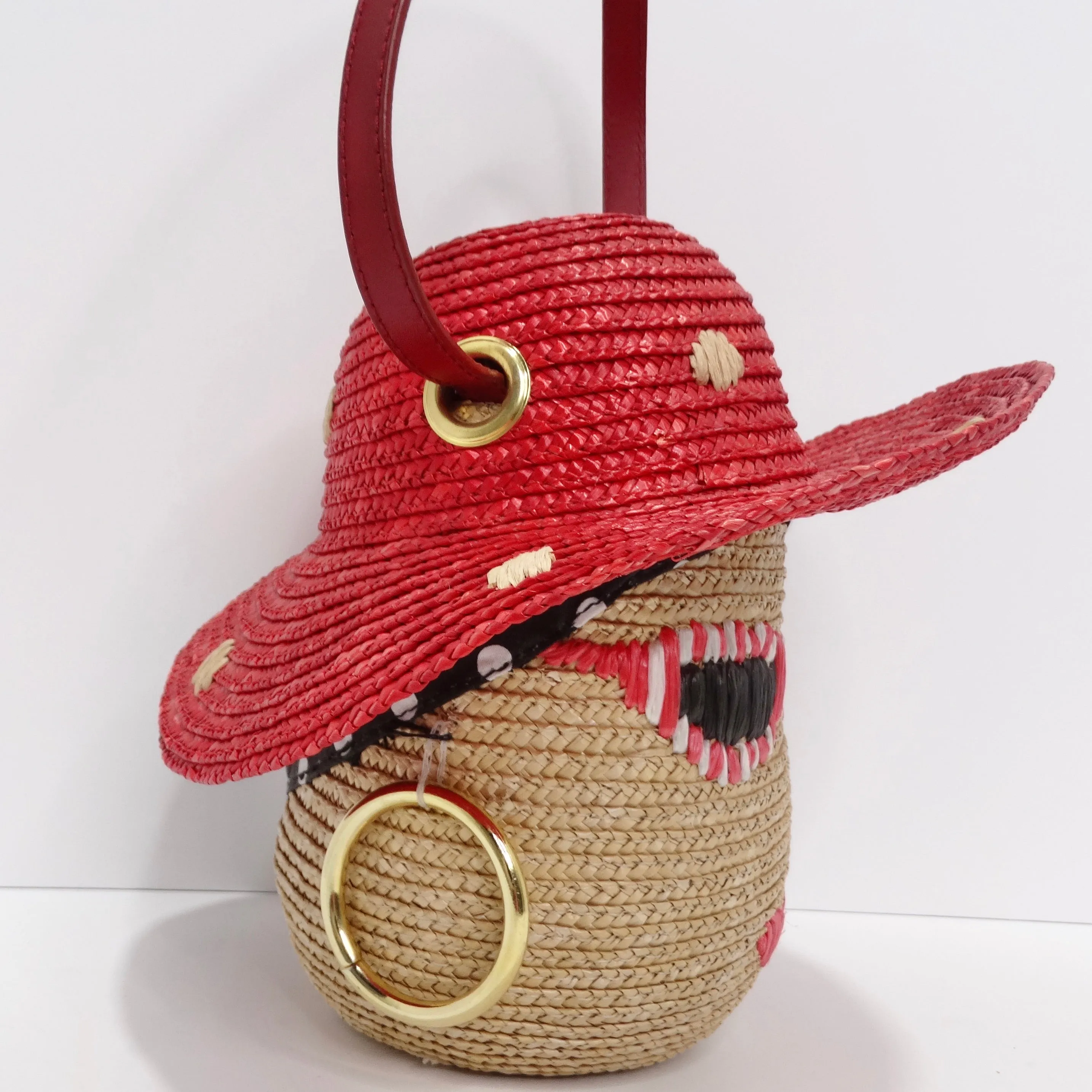 Lulu Guinness Face Motif Raffia Woven Basket