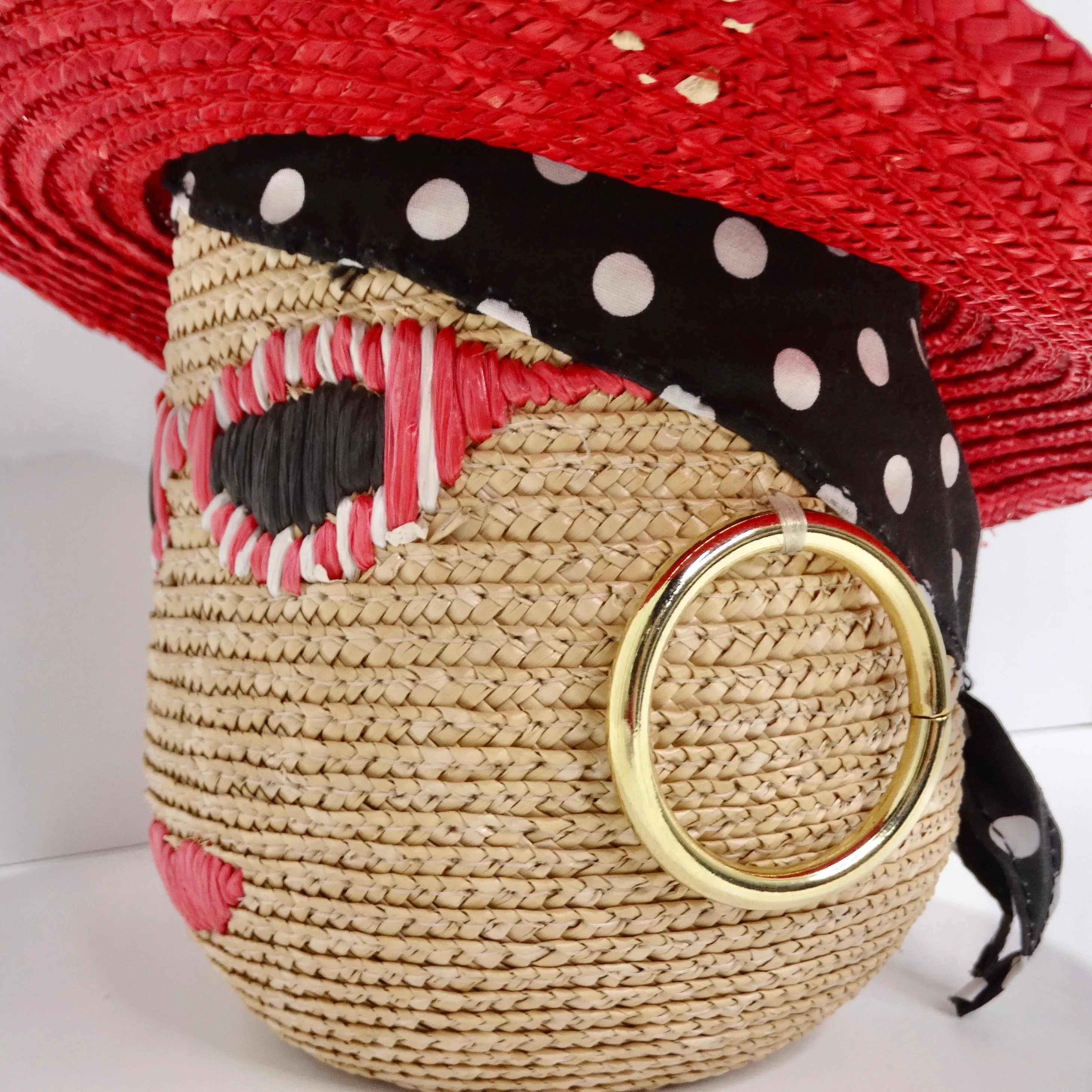 Lulu Guinness Face Motif Raffia Woven Basket