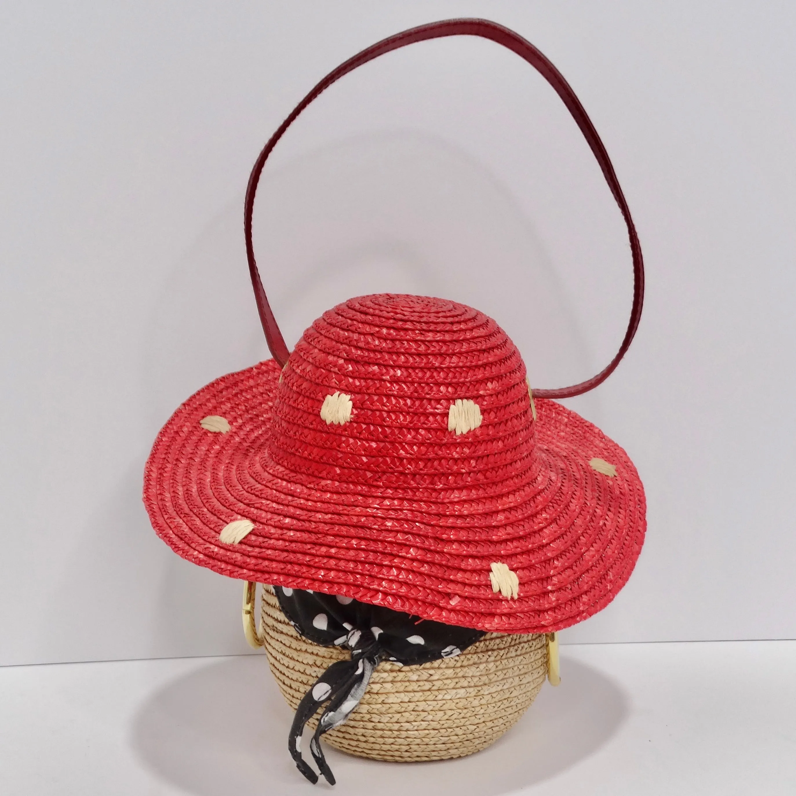 Lulu Guinness Face Motif Raffia Woven Basket