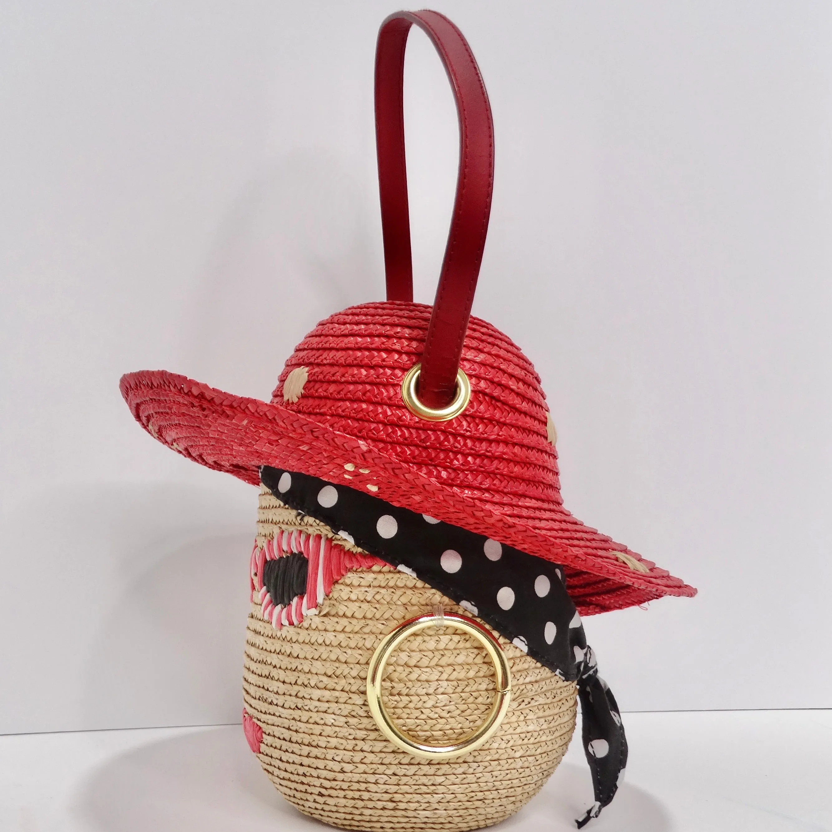 Lulu Guinness Face Motif Raffia Woven Basket