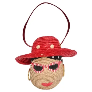 Lulu Guinness Face Motif Raffia Woven Basket
