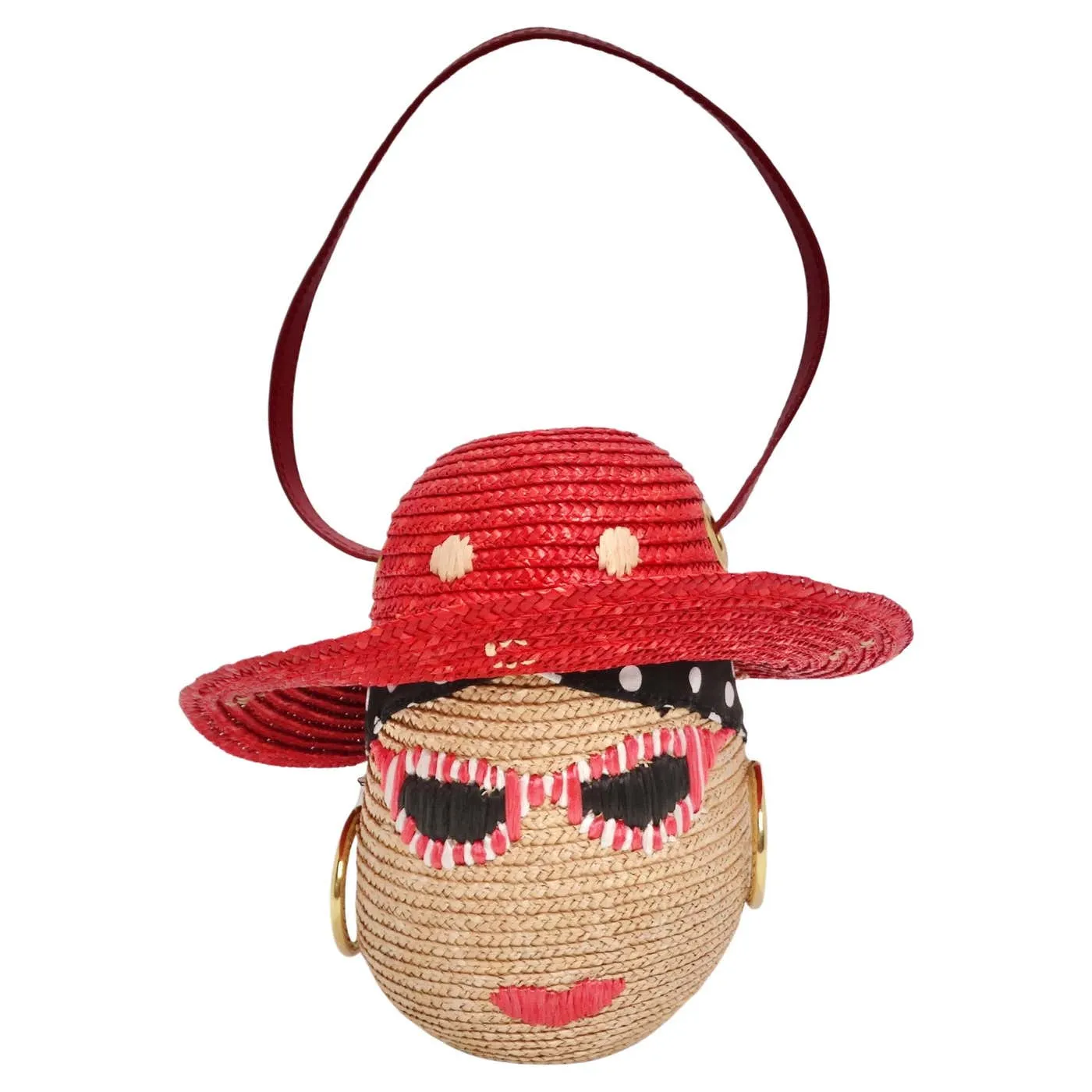 Lulu Guinness Face Motif Raffia Woven Basket