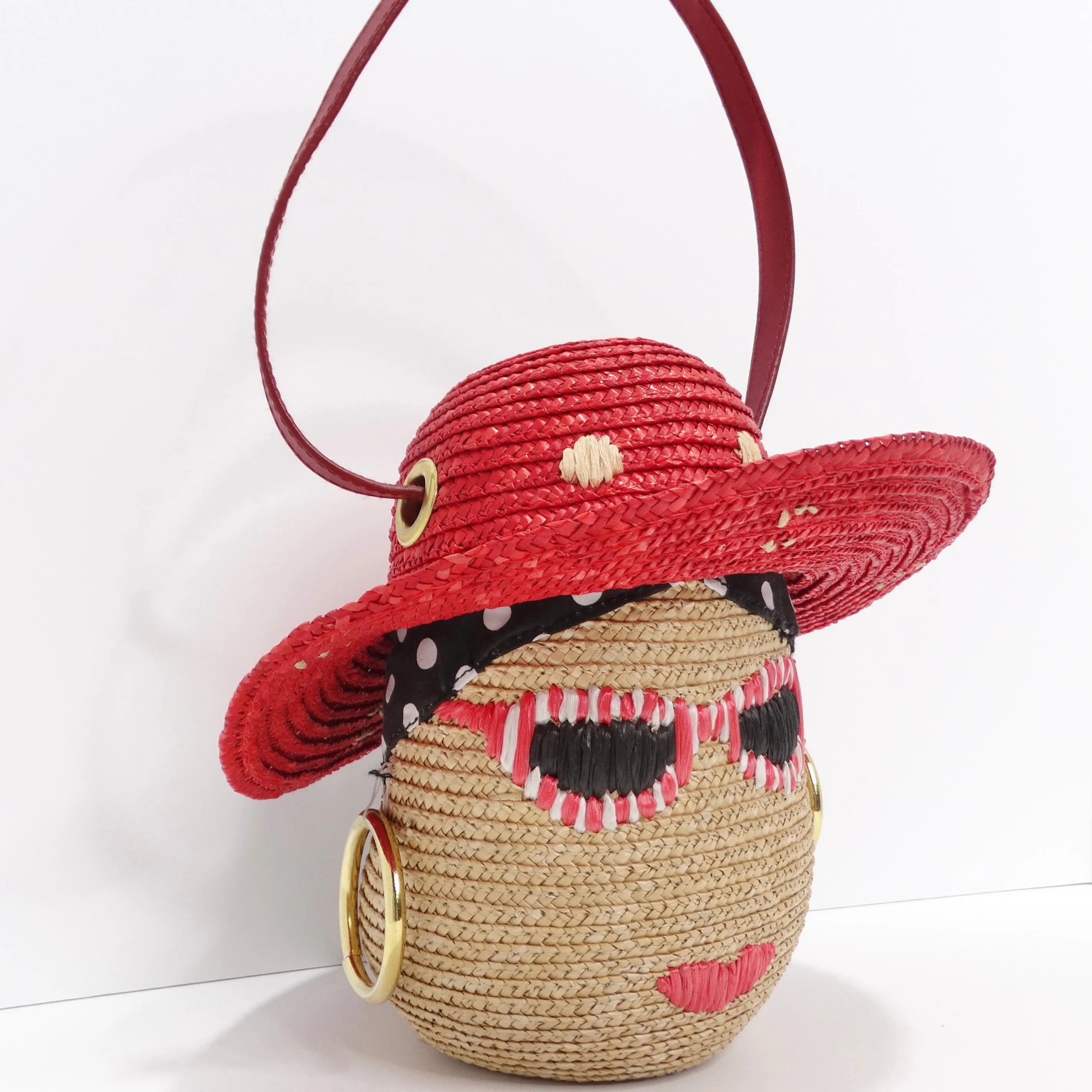 Lulu Guinness Face Motif Raffia Woven Basket