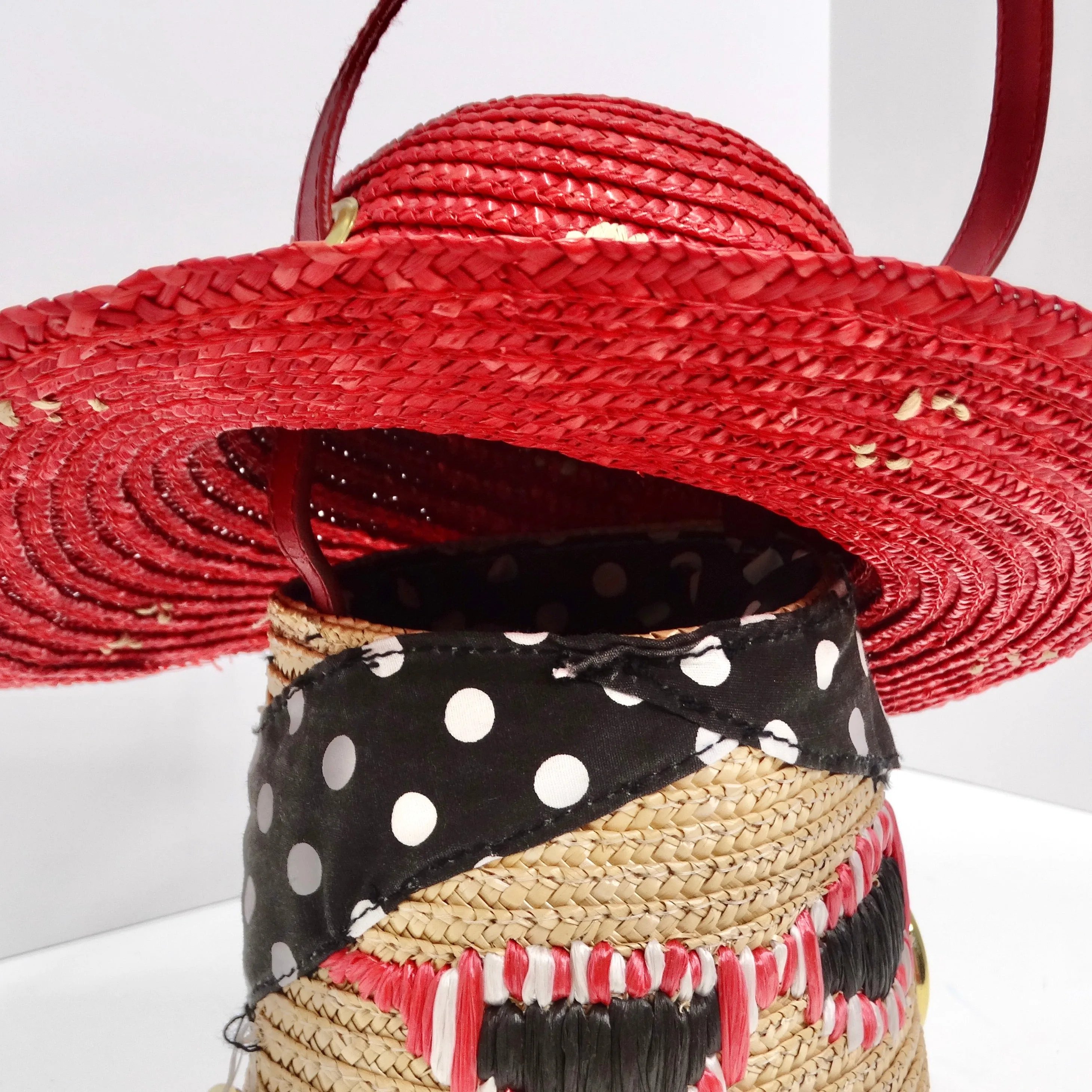 Lulu Guinness Face Motif Raffia Woven Basket