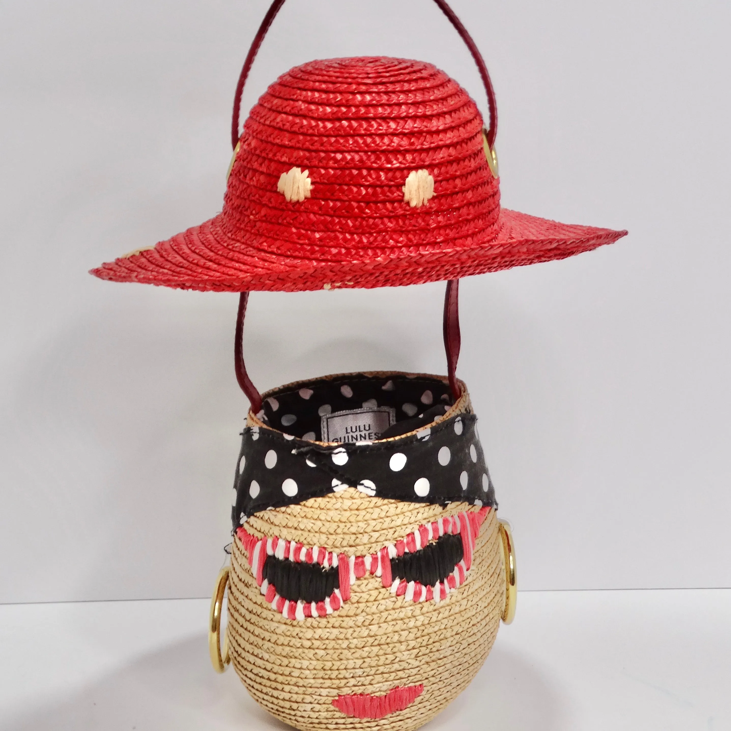 Lulu Guinness Face Motif Raffia Woven Basket