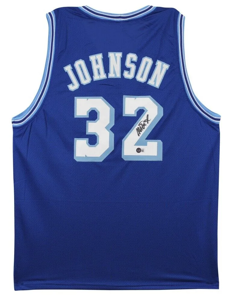 Magic Johnson Signed Los Angeles Lakers Blue Jersey (Beckett COA) 5xNBA Champion