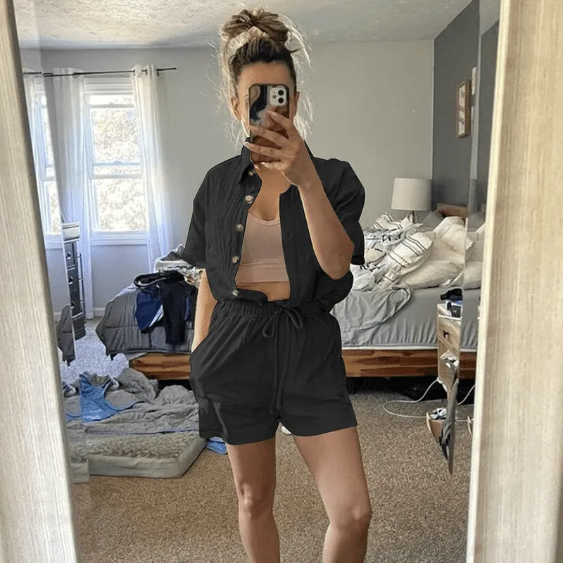 Mason | Short linen set for women short-sleeved top shorts 2-piece summer set