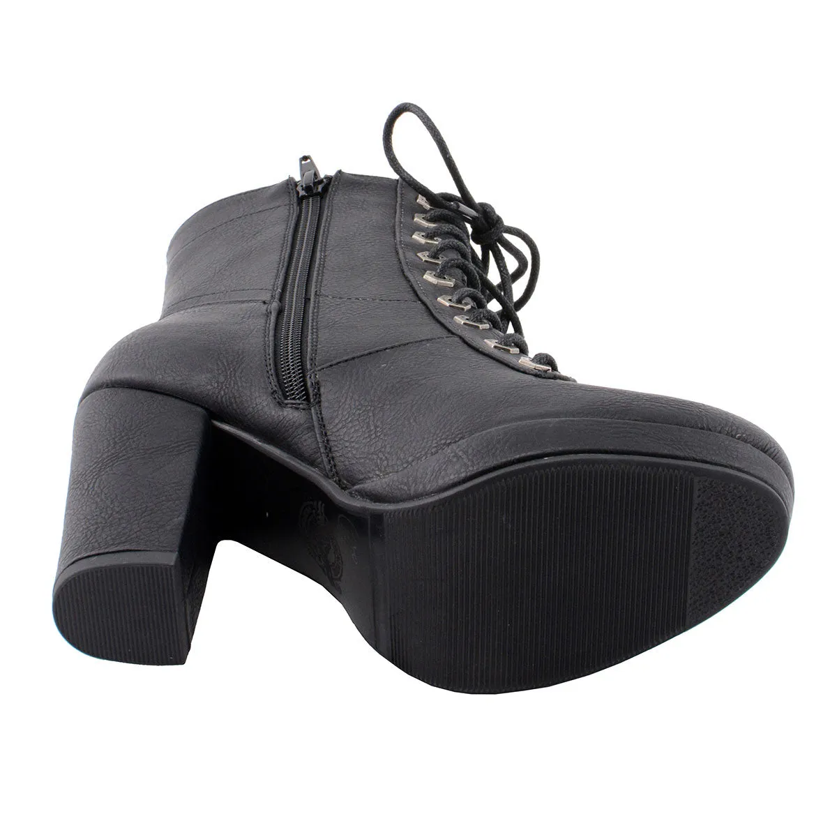 MBL9418 Women's Black Lace-Up Platform Boots with Studded Accents
