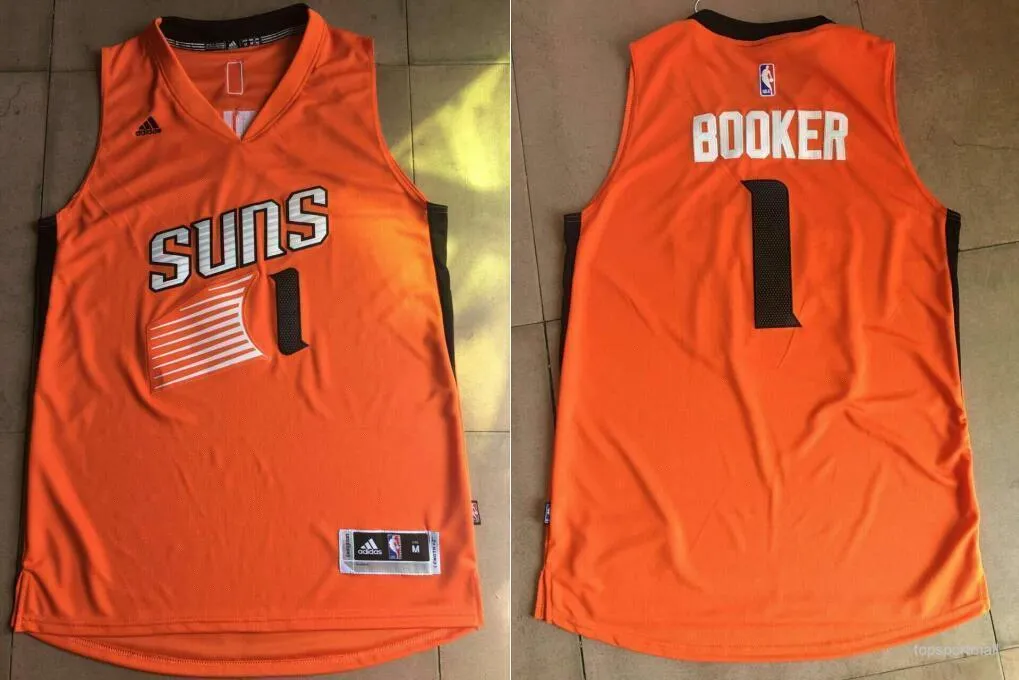 Men 1 Devin Booker Jersey Orange Phoenix Suns Throwback Swingman Jersey