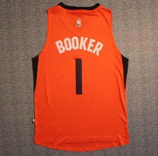 Men 1 Devin Booker Jersey Orange Phoenix Suns Throwback Swingman Jersey