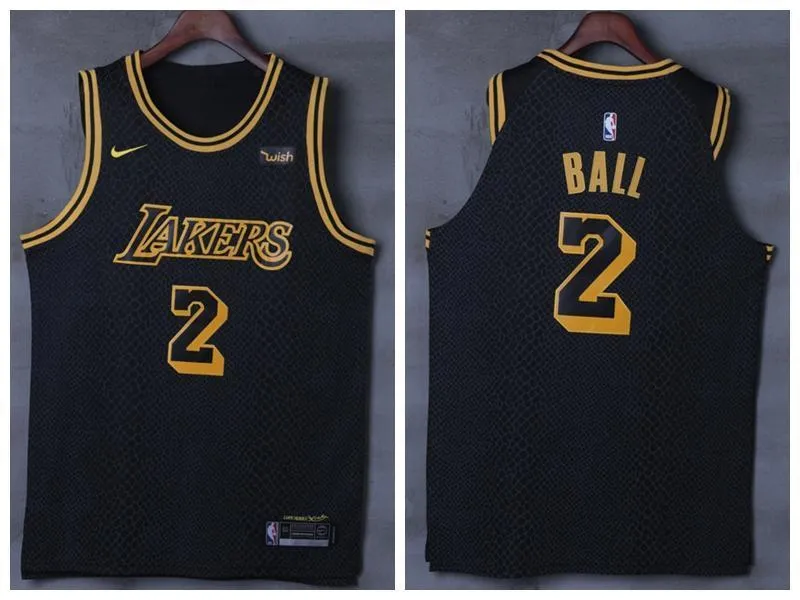 Men 2 Lonzo Ball Jersey Black Los Angeles Lakers Jersey Swingman Player