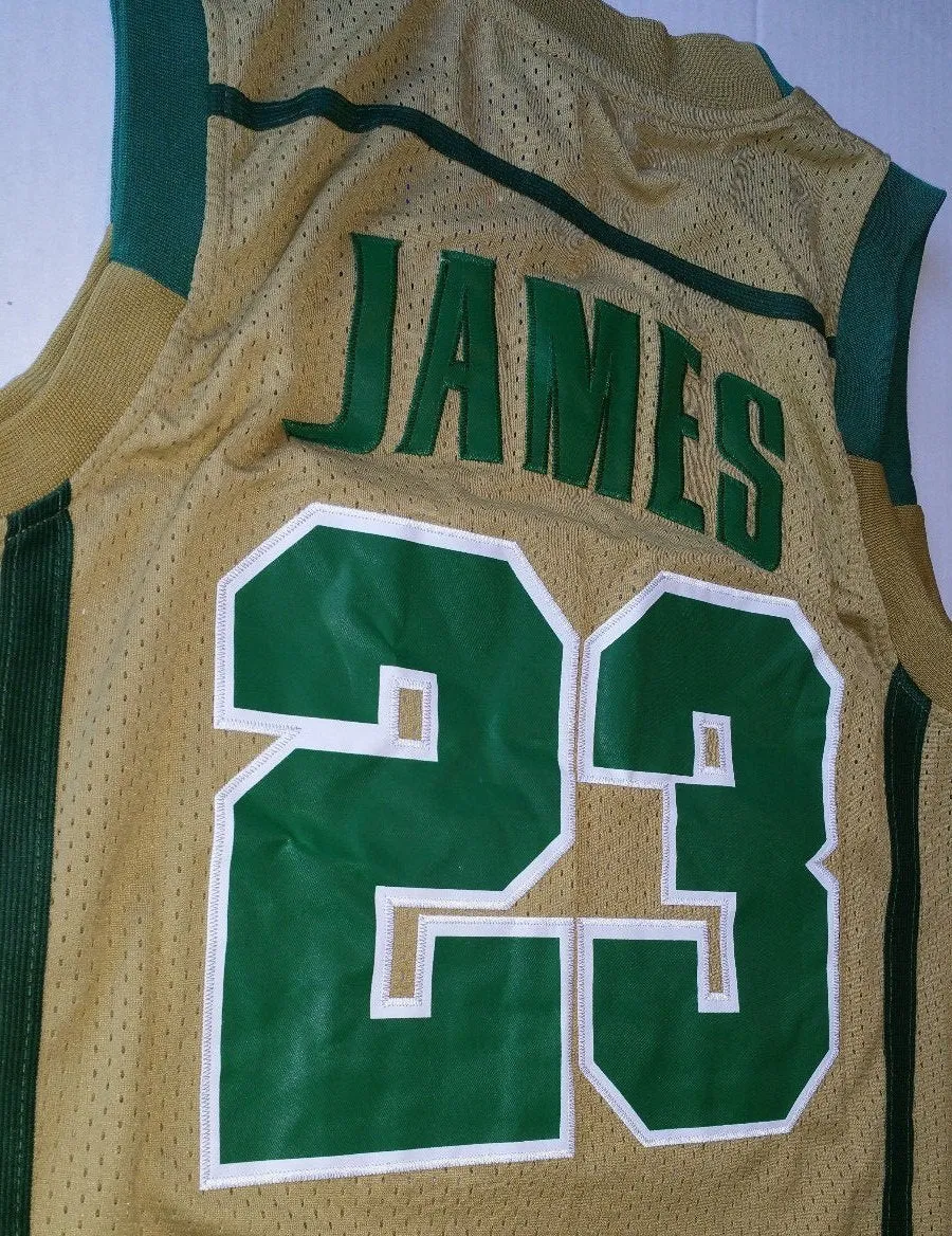 Men 23 Lebron James Swingman Jersey Gold Mary IRISH High School Jersey