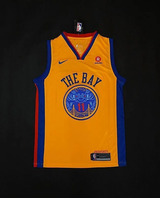 Men Golden State Warriors 11 Klay Thompson Jersey Yellow the Bay