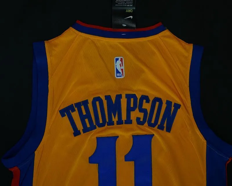 Men Golden State Warriors 11 Klay Thompson Jersey Yellow the Bay