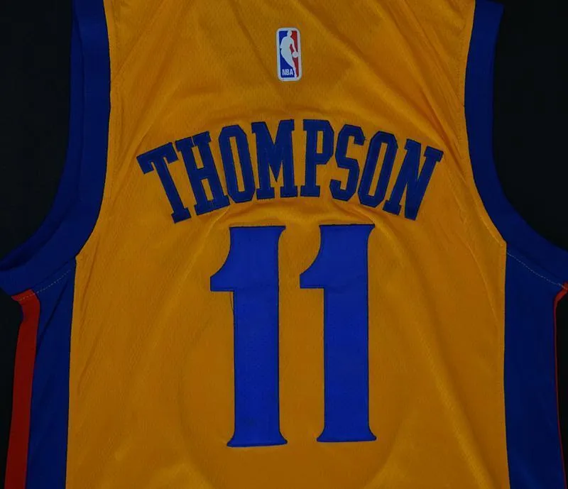 Men Golden State Warriors 11 Klay Thompson Jersey Yellow the Bay