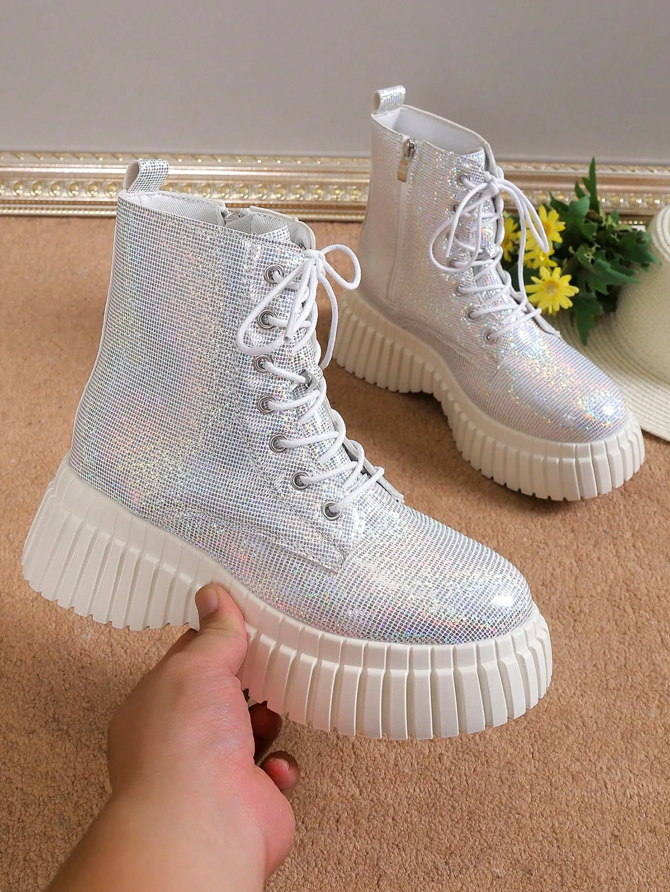 Minimalist Chunky Heel Ankle Boots - Silver