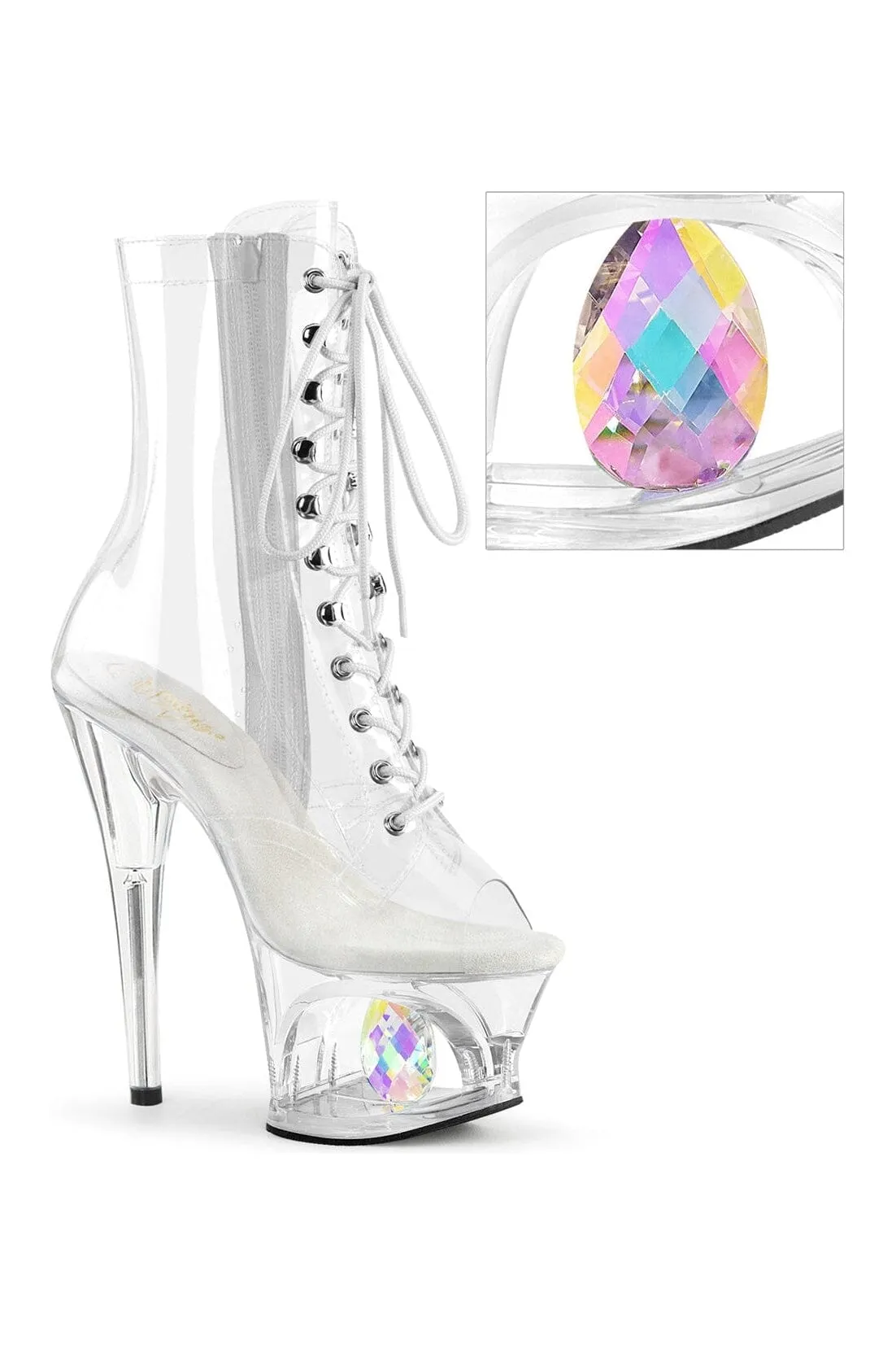 MOON-1021C-DIA Clear Vinyl Ankle Boot