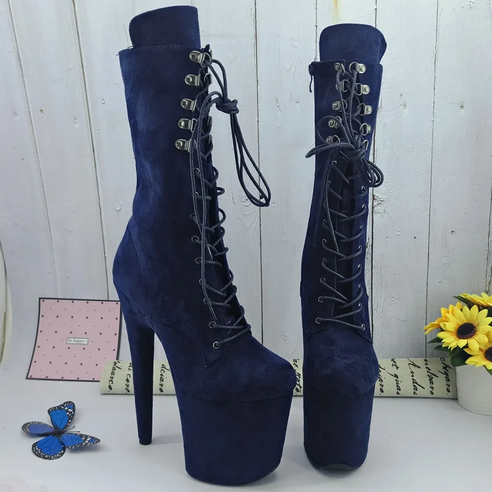 Navy Suede Color 20CM/8Inch Women's Platform party High Heels Pole Dancing boot