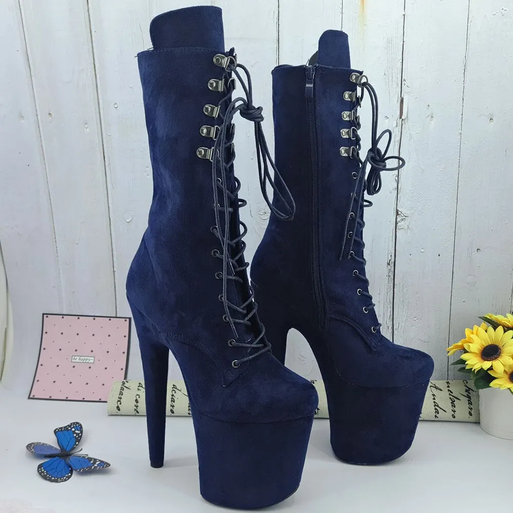 Navy Suede Color 20CM/8Inch Women's Platform party High Heels Pole Dancing boot