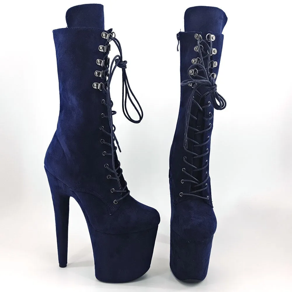 Navy Suede Color 20CM/8Inch Women's Platform party High Heels Pole Dancing boot