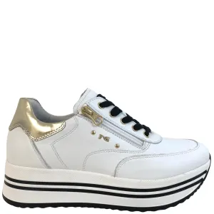 NeroGiardini White Leather Raised Sole Sneakers